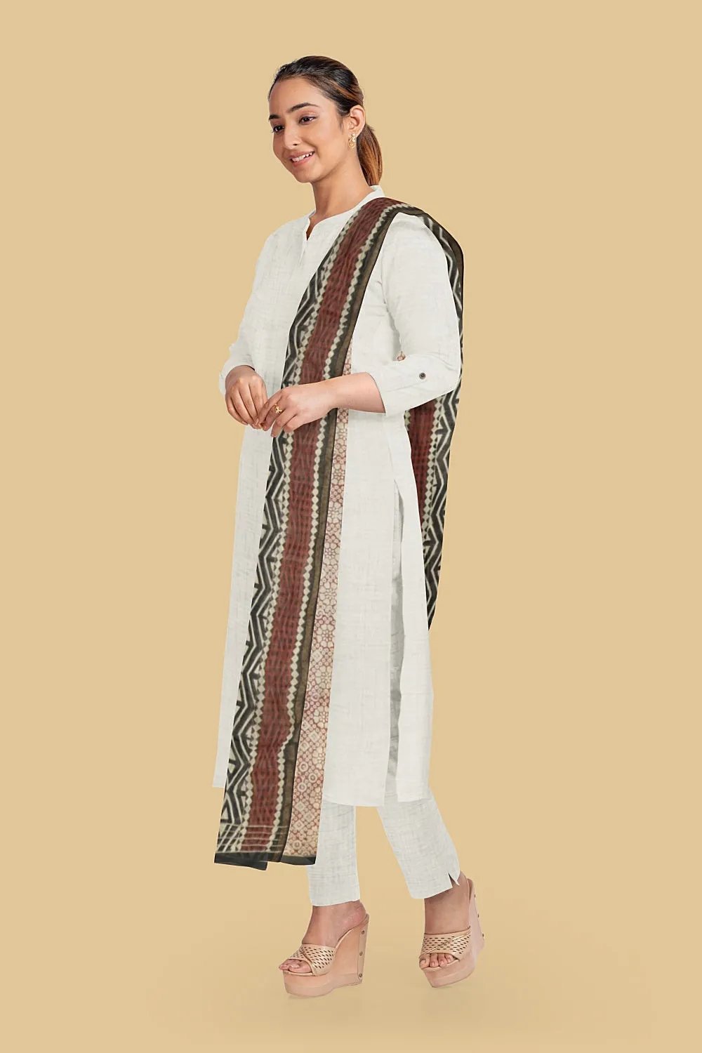 Multi Patterned Block Printed Chanderi Dupatta