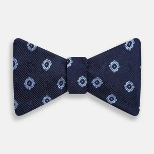 Navy and Sky Blue Motif Silk Bow Tie