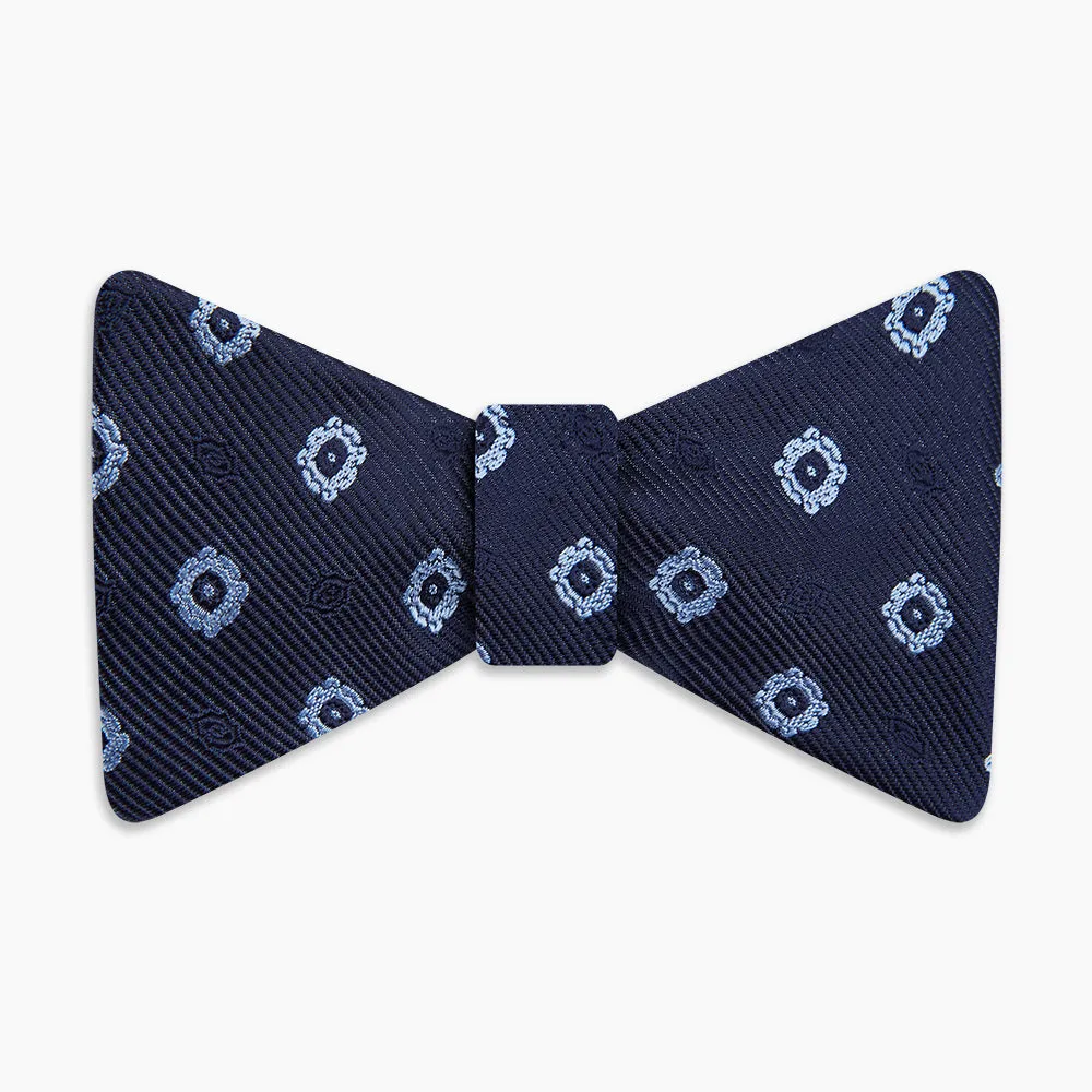 Navy and Sky Blue Motif Silk Bow Tie
