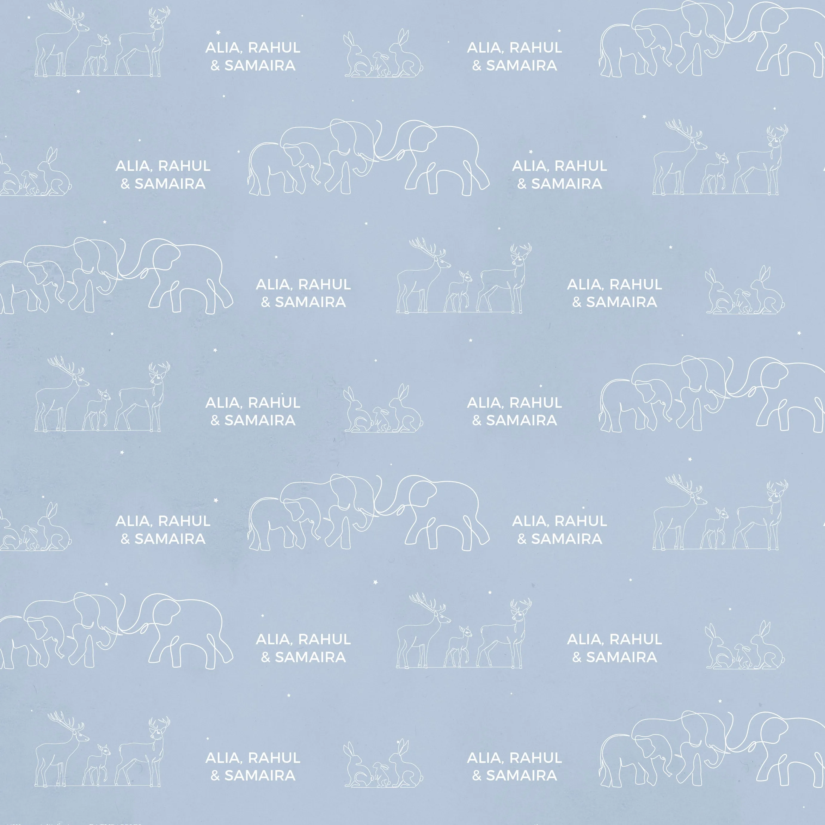 Personalised Wrapping Paper - Family of 3, Blue  <br> WallPaperScissor x My Baby Babbles Exclusive