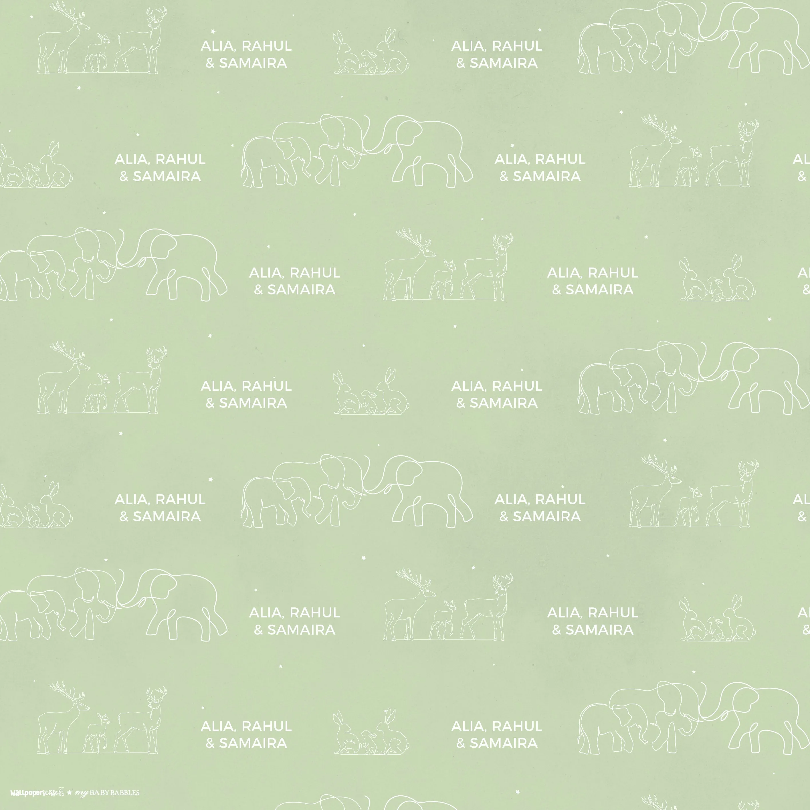 Personalised Wrapping Paper - Family of 3, Light Green  <br> WallPaperScissor x My Baby Babbles Exclusive