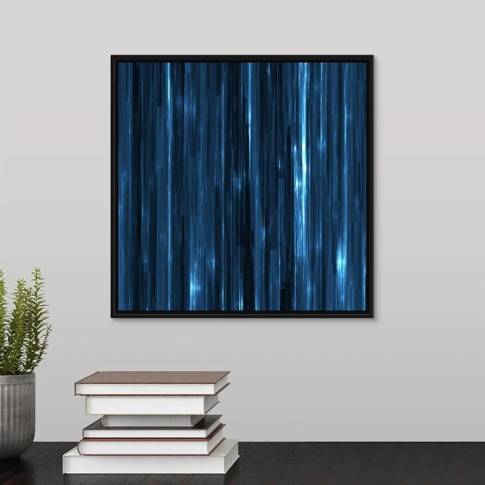 "Abstract vertical striated pattern in blue" Black Float Frame Canvas Art - Multi
