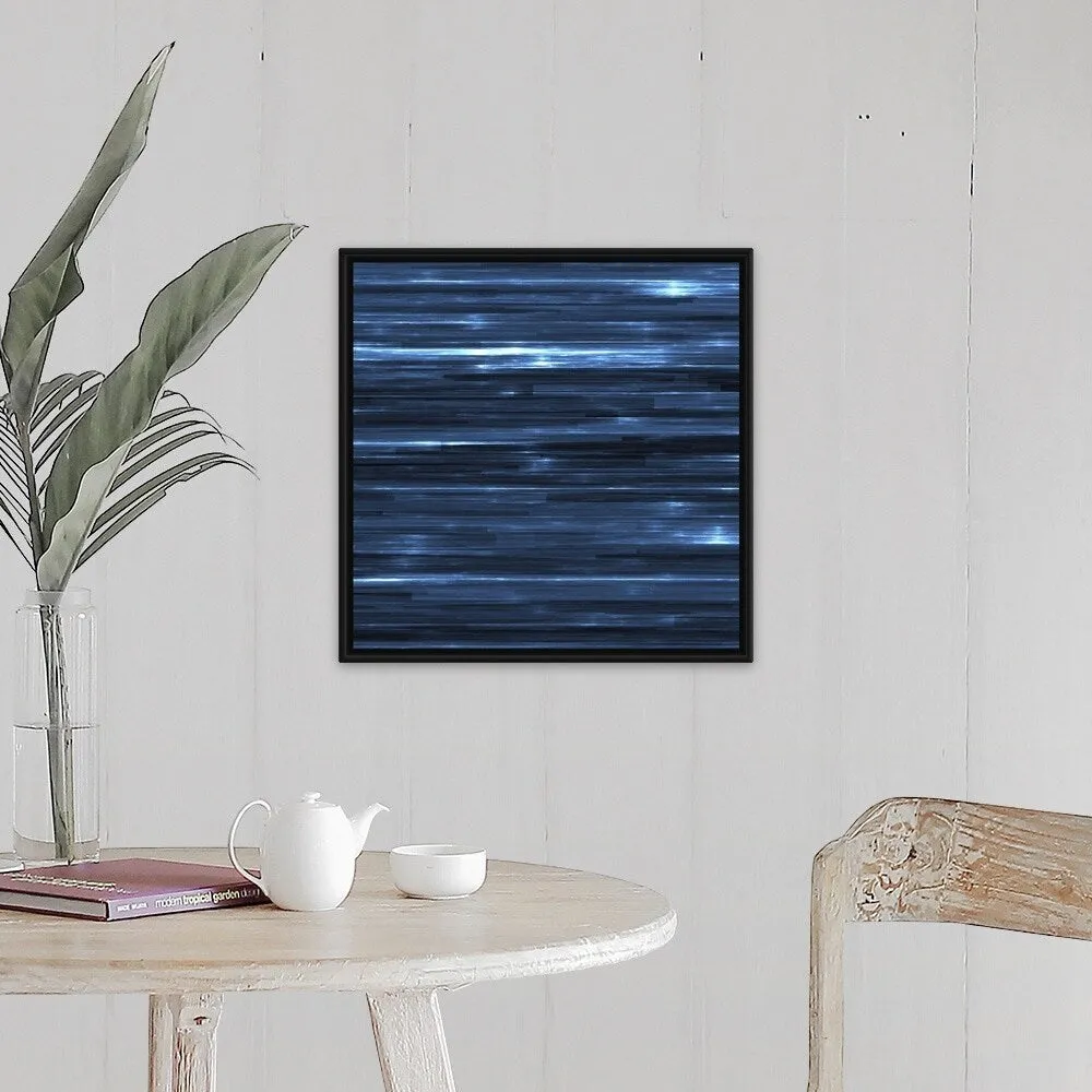"Abstract vertical striated pattern in blue" Black Float Frame Canvas Art - Multi