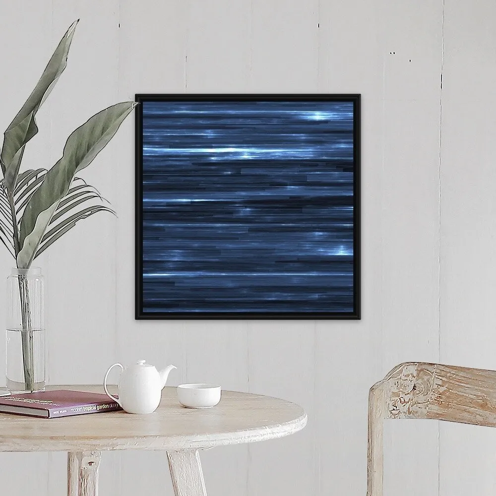"Abstract vertical striated pattern in blue" Black Float Frame Canvas Art - Multi
