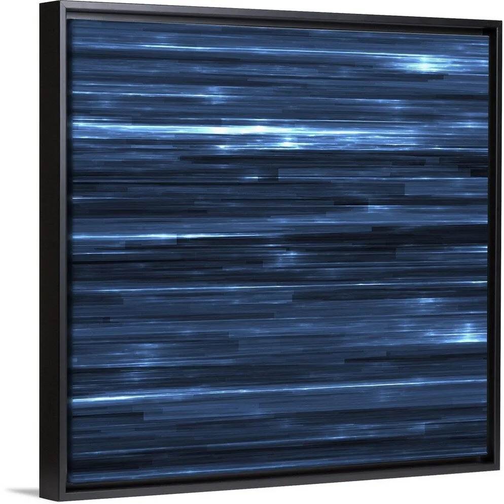 "Abstract vertical striated pattern in blue" Black Float Frame Canvas Art - Multi