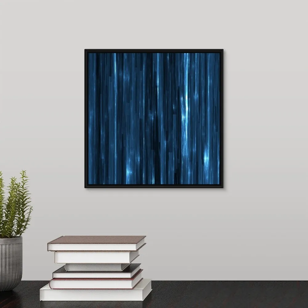 "Abstract vertical striated pattern in blue" Black Float Frame Canvas Art - Multi