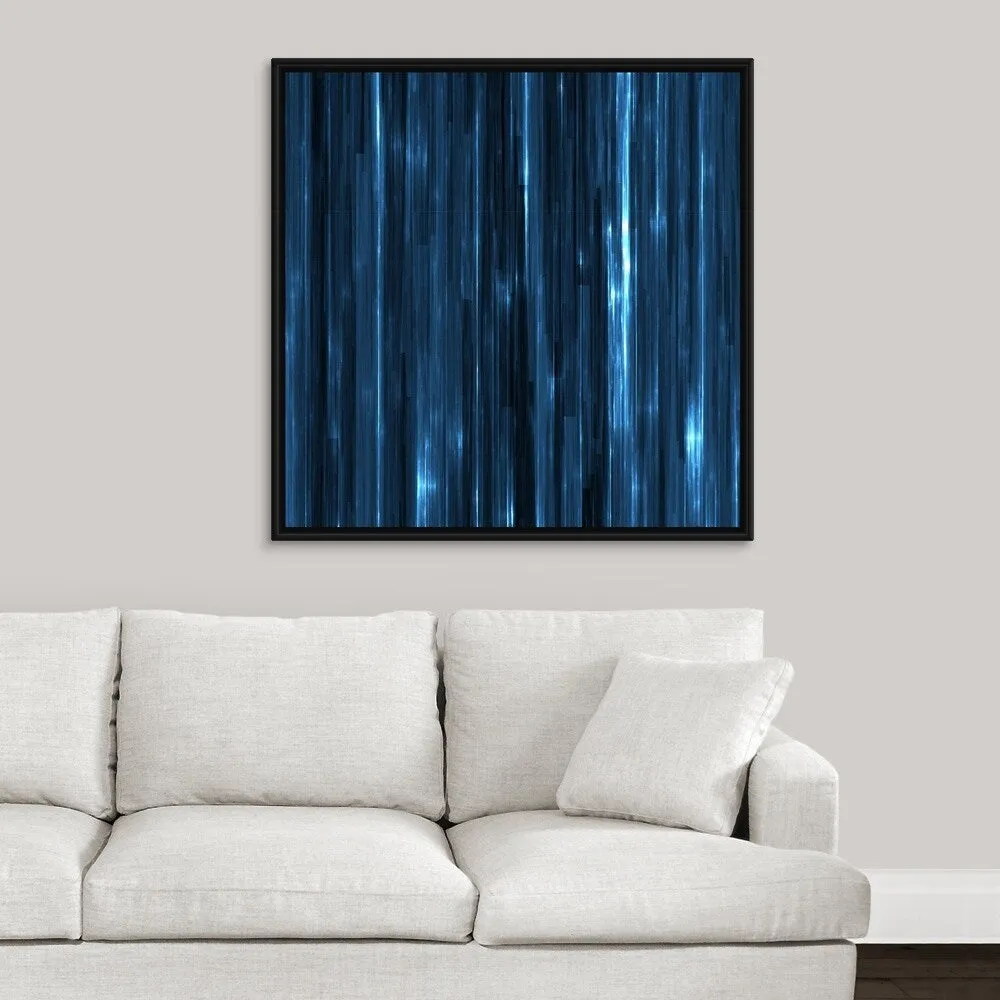 "Abstract vertical striated pattern in blue" Black Float Frame Canvas Art - Multi