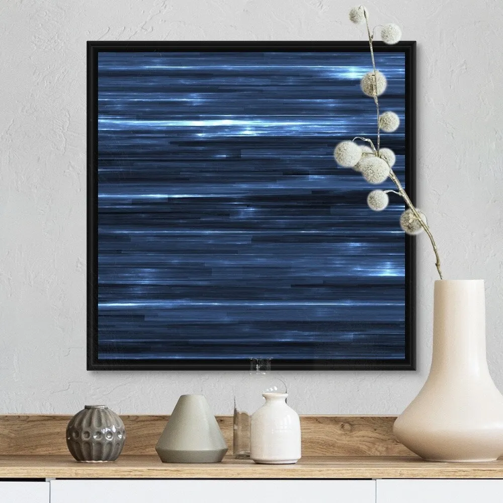 "Abstract vertical striated pattern in blue" Black Float Frame Canvas Art - Multi