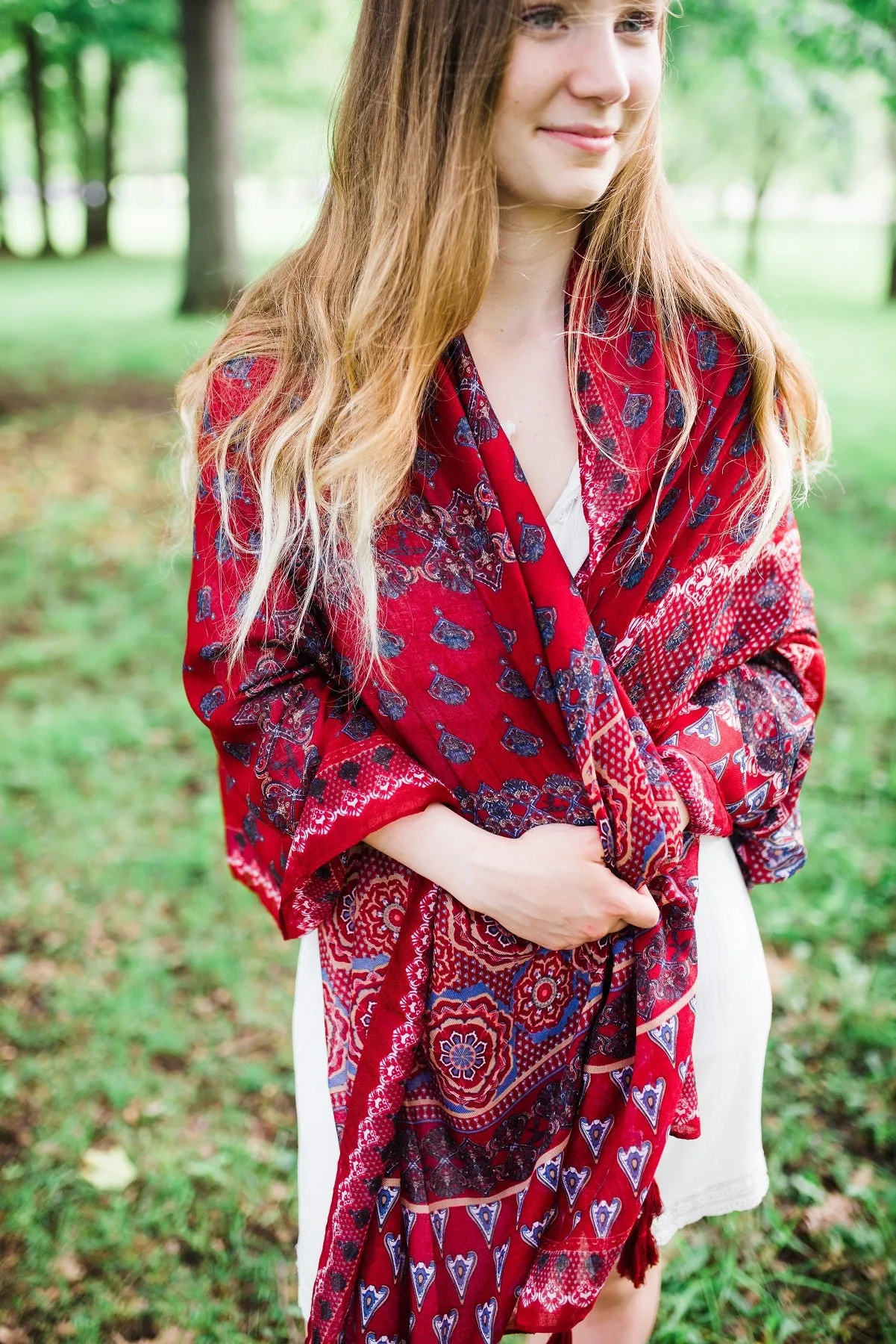 Red and Tan Paisley Scarf