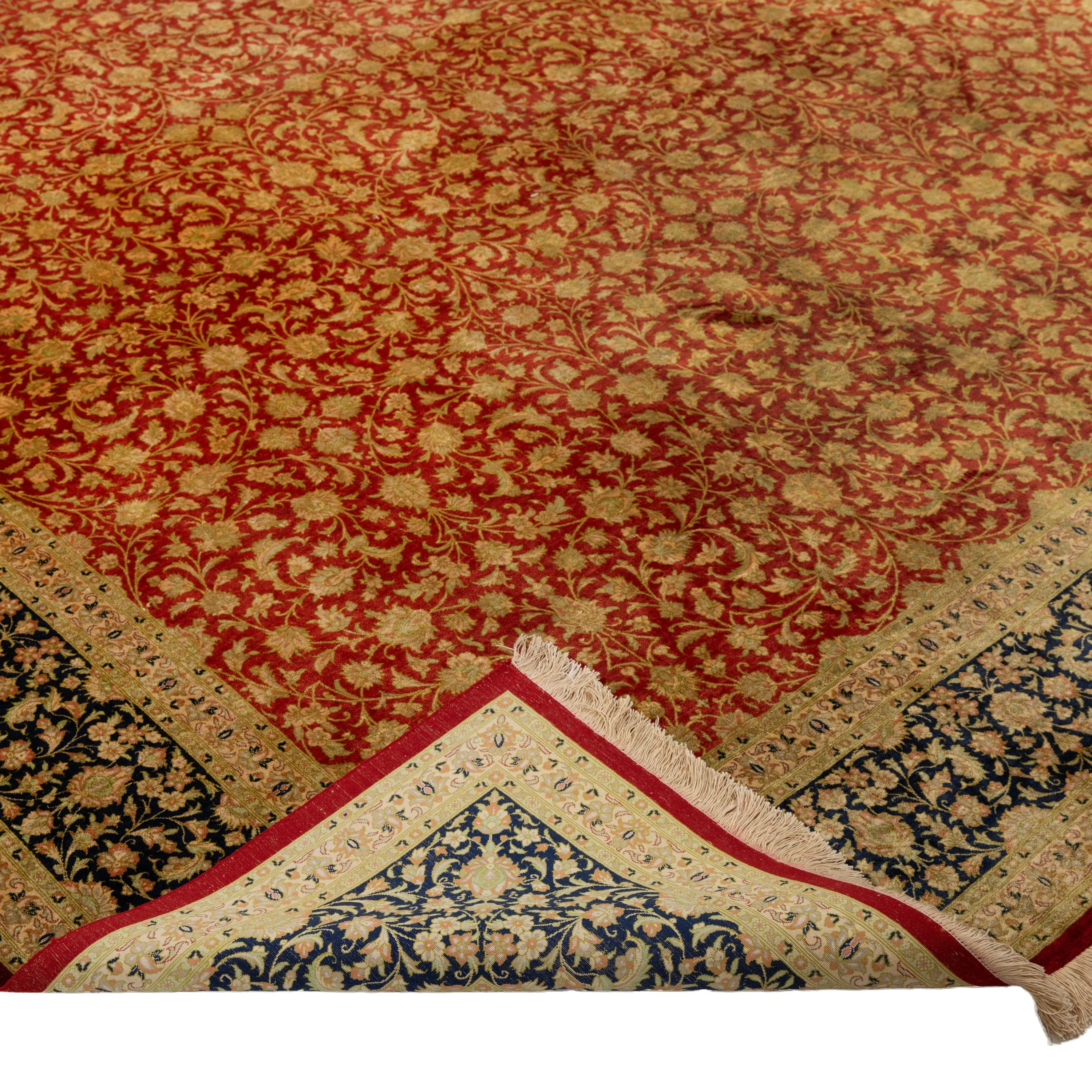 Red Antique Qum Silk Persian Rug - 8'10" x 11'10"