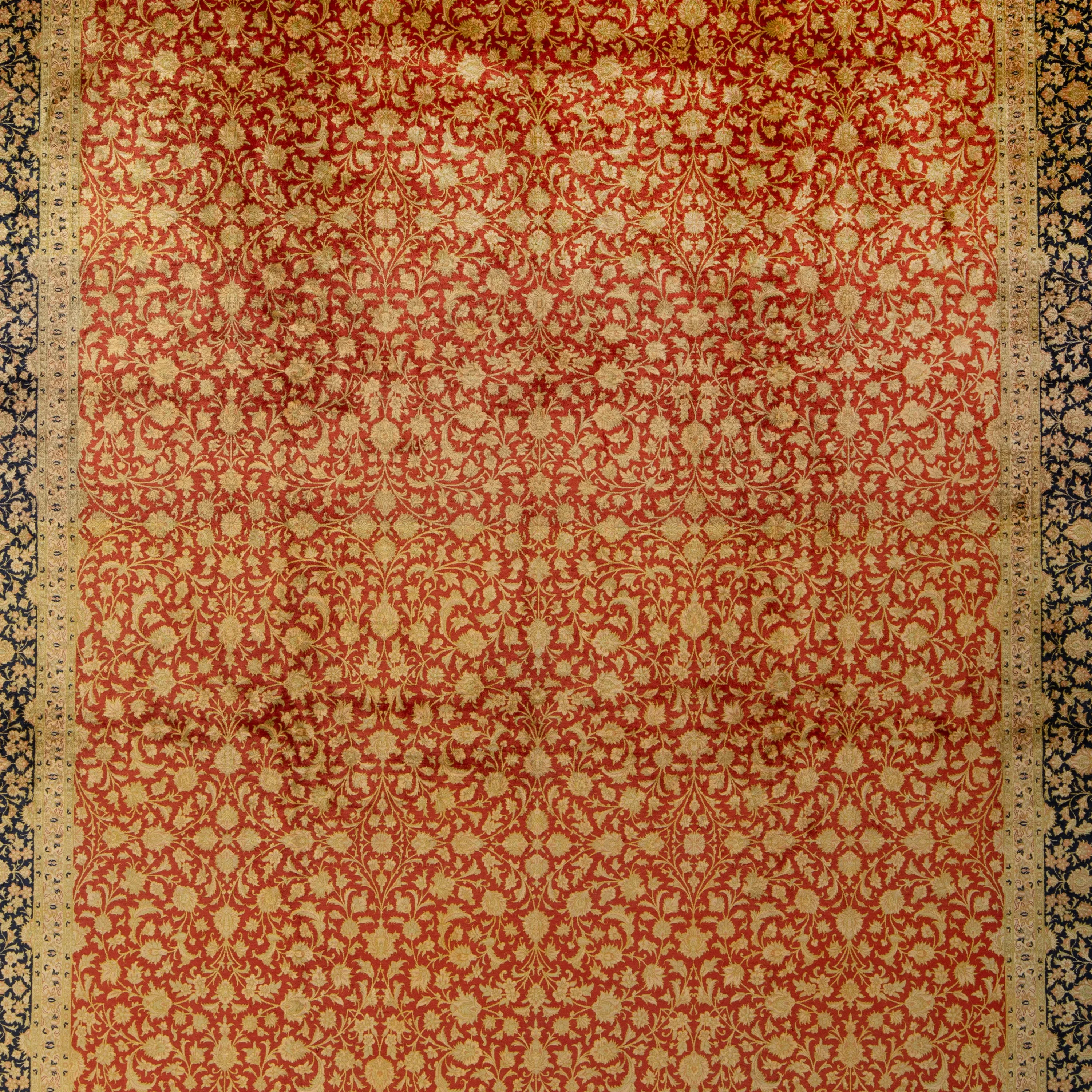Red Antique Qum Silk Persian Rug - 8'10" x 11'10"