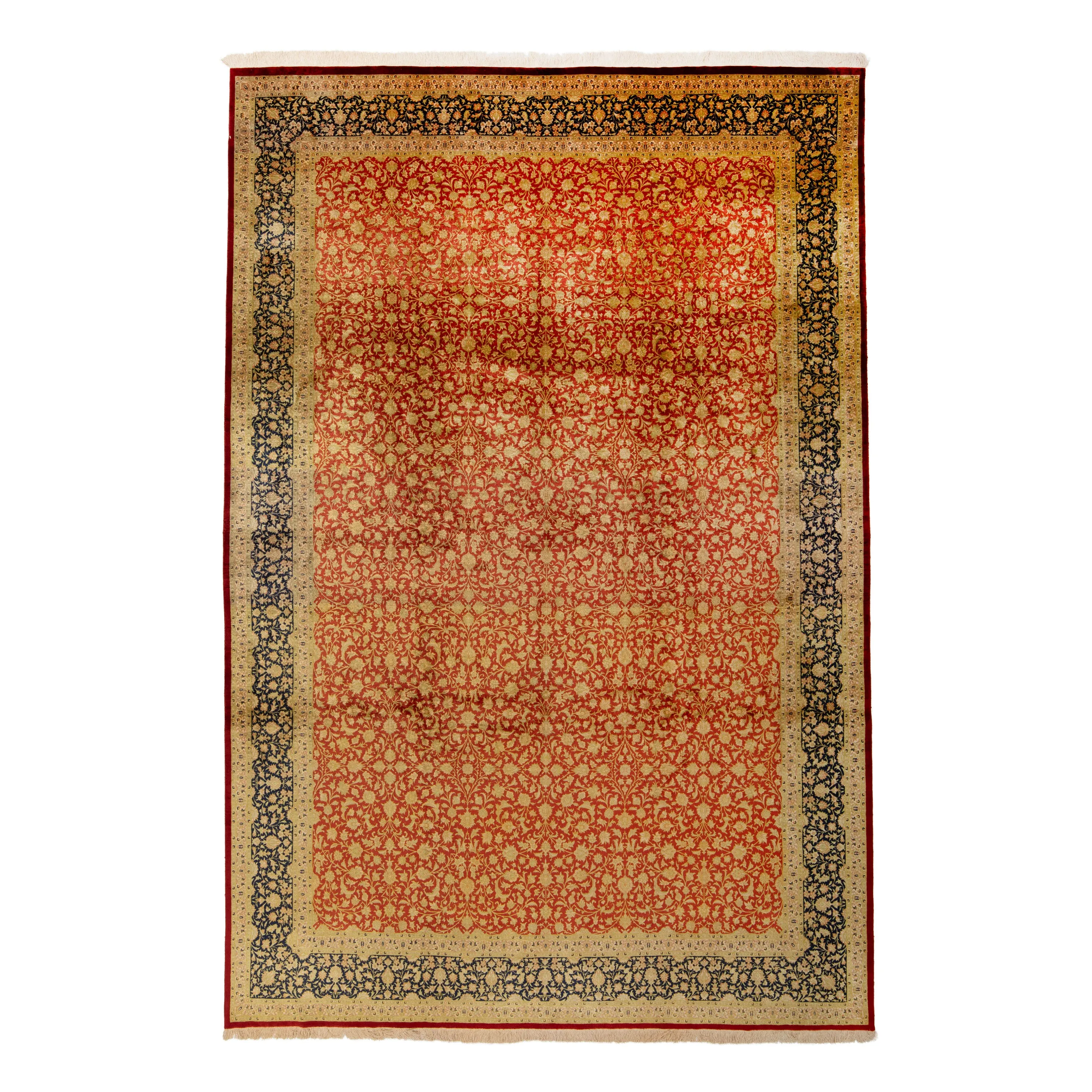 Red Antique Qum Silk Persian Rug - 8'10" x 11'10"