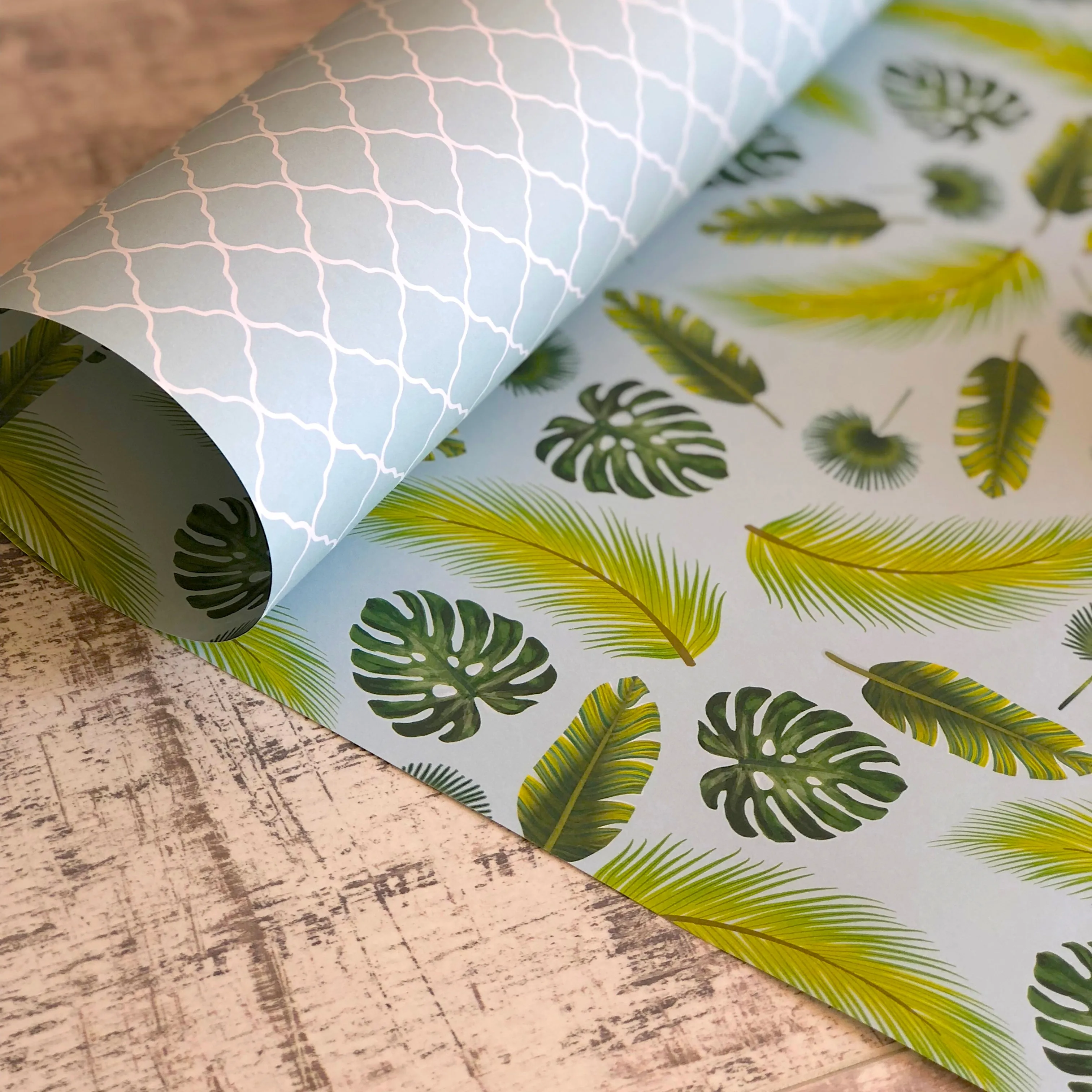 Reversible Tropical Leaves Gift Wrap