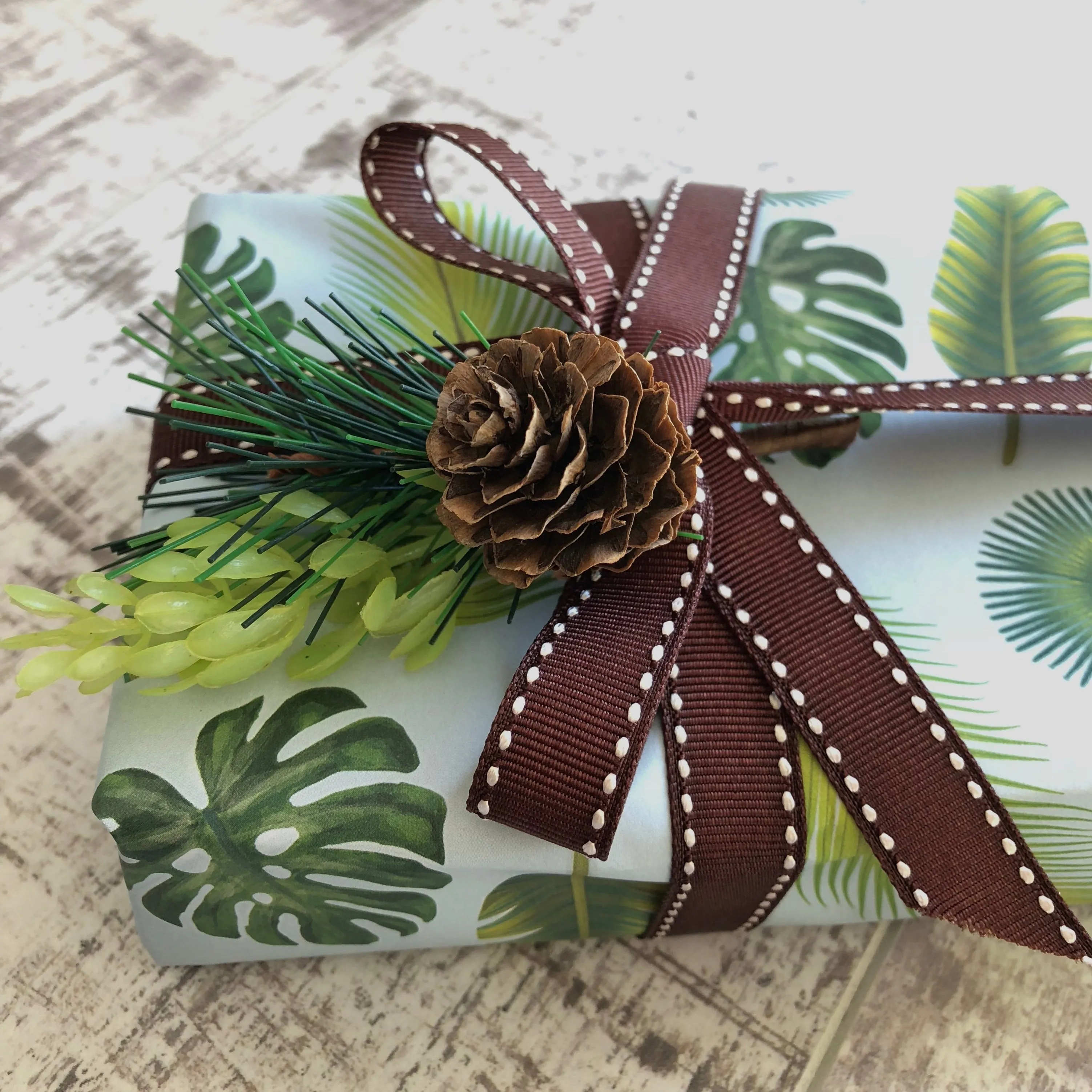 Reversible Tropical Leaves Gift Wrap
