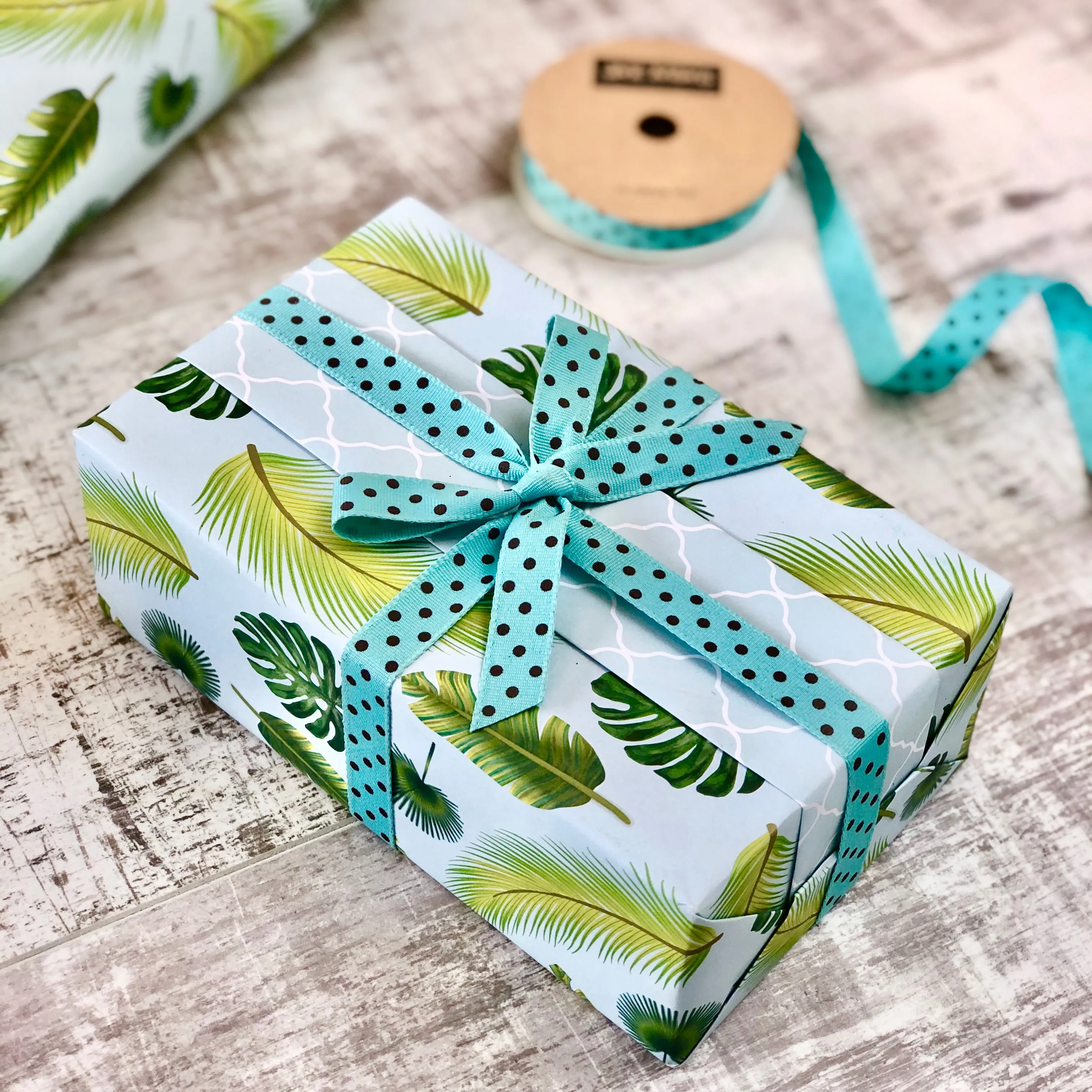 Reversible Tropical Leaves Gift Wrap