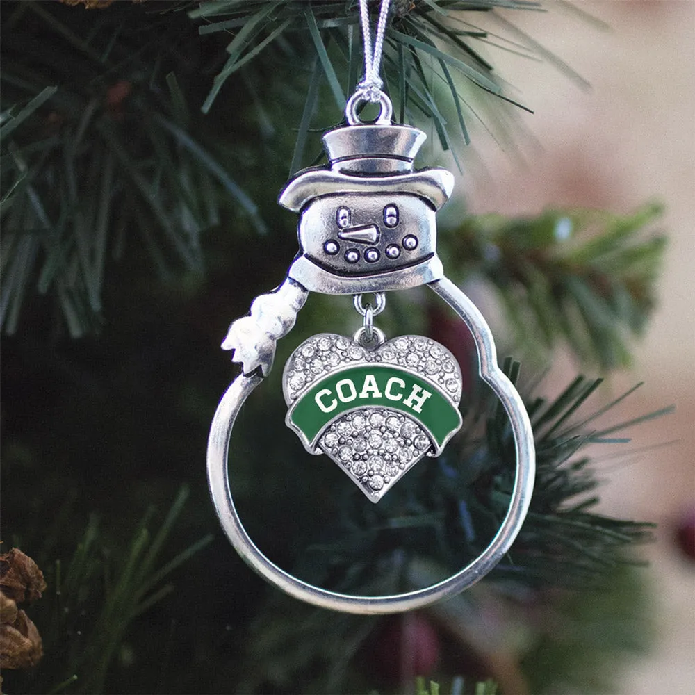 Silver Coach - Forest Green and White Pave Heart Charm Snowman Ornament