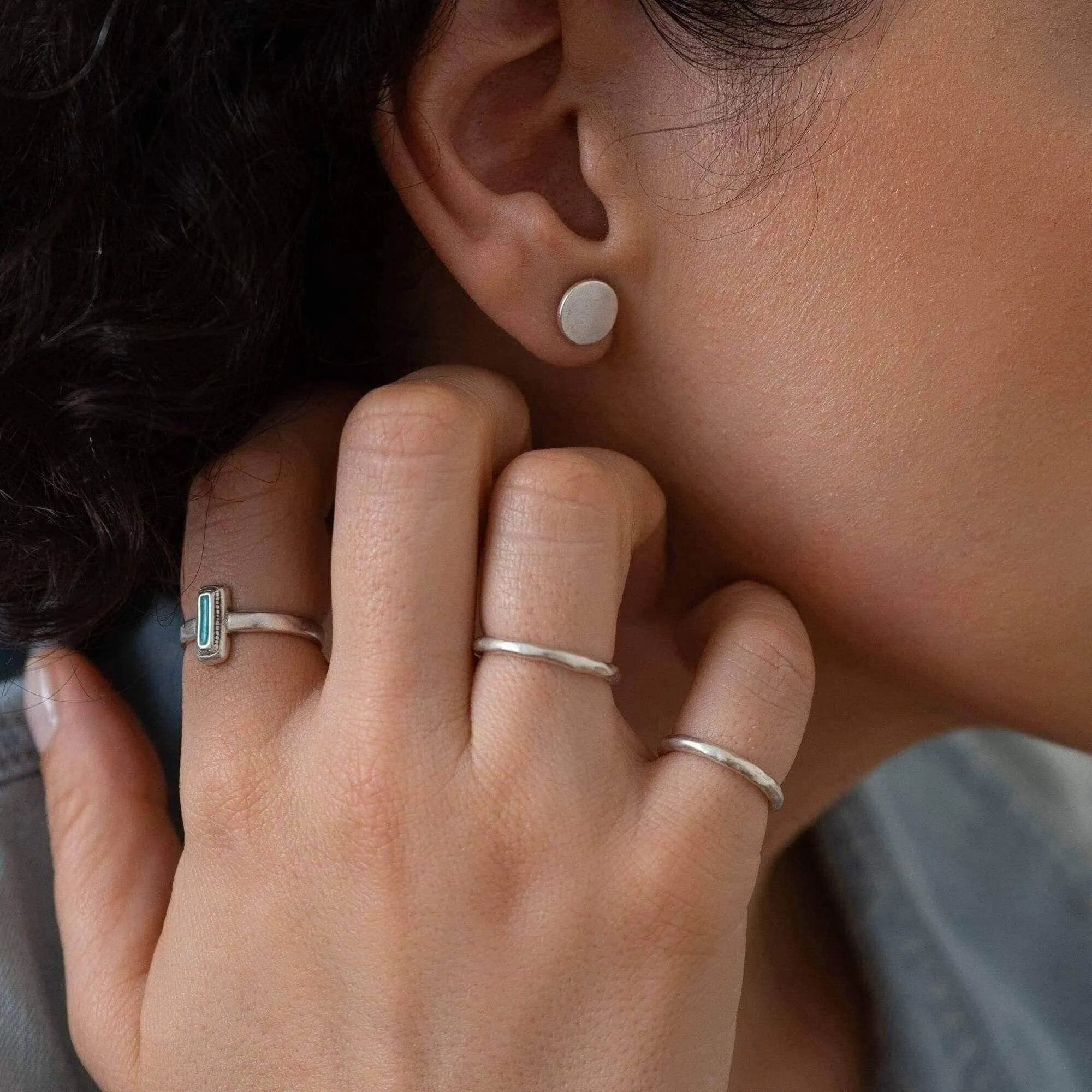 Silver Matte Disc Stud Earrings