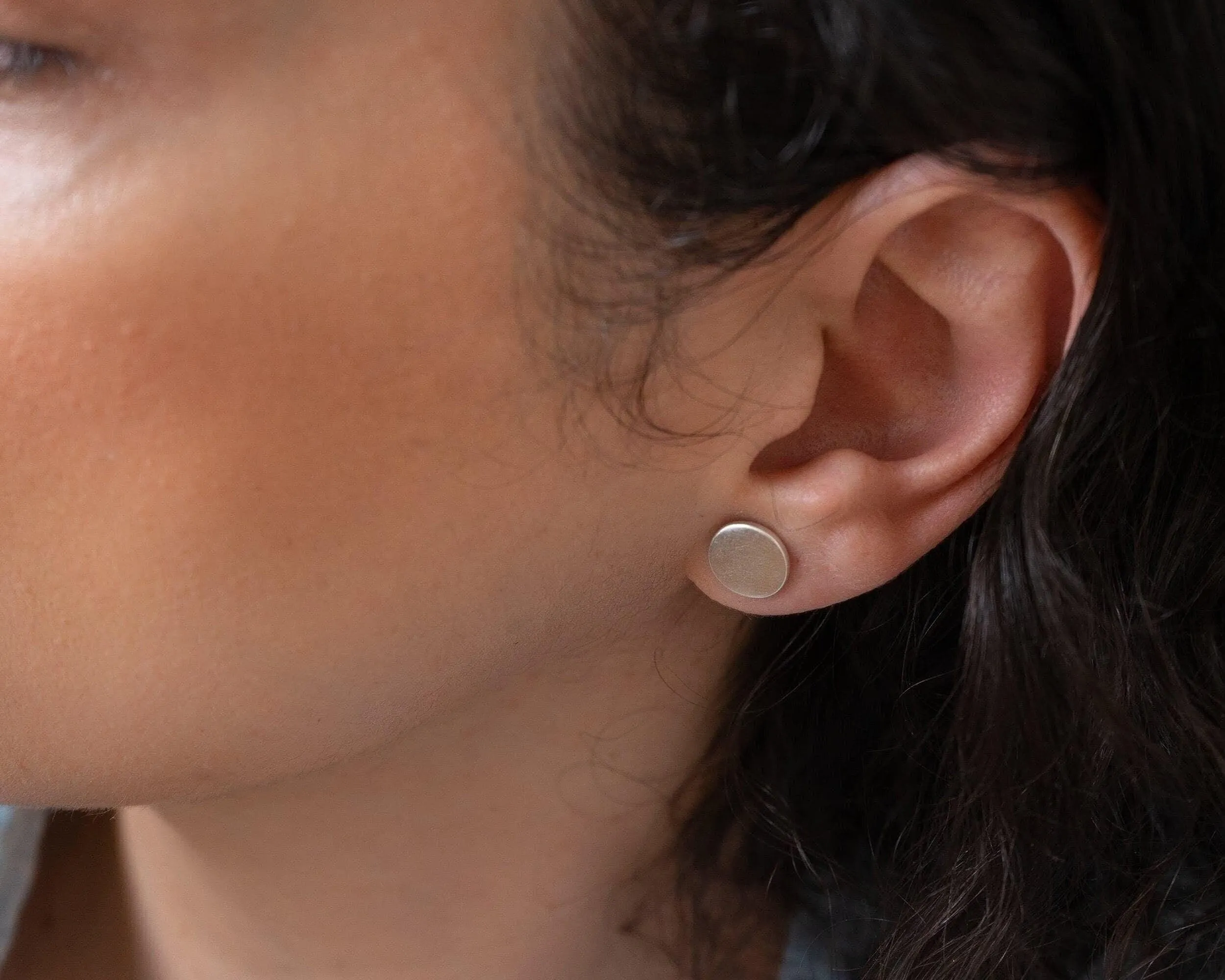 Silver Matte Disc Stud Earrings