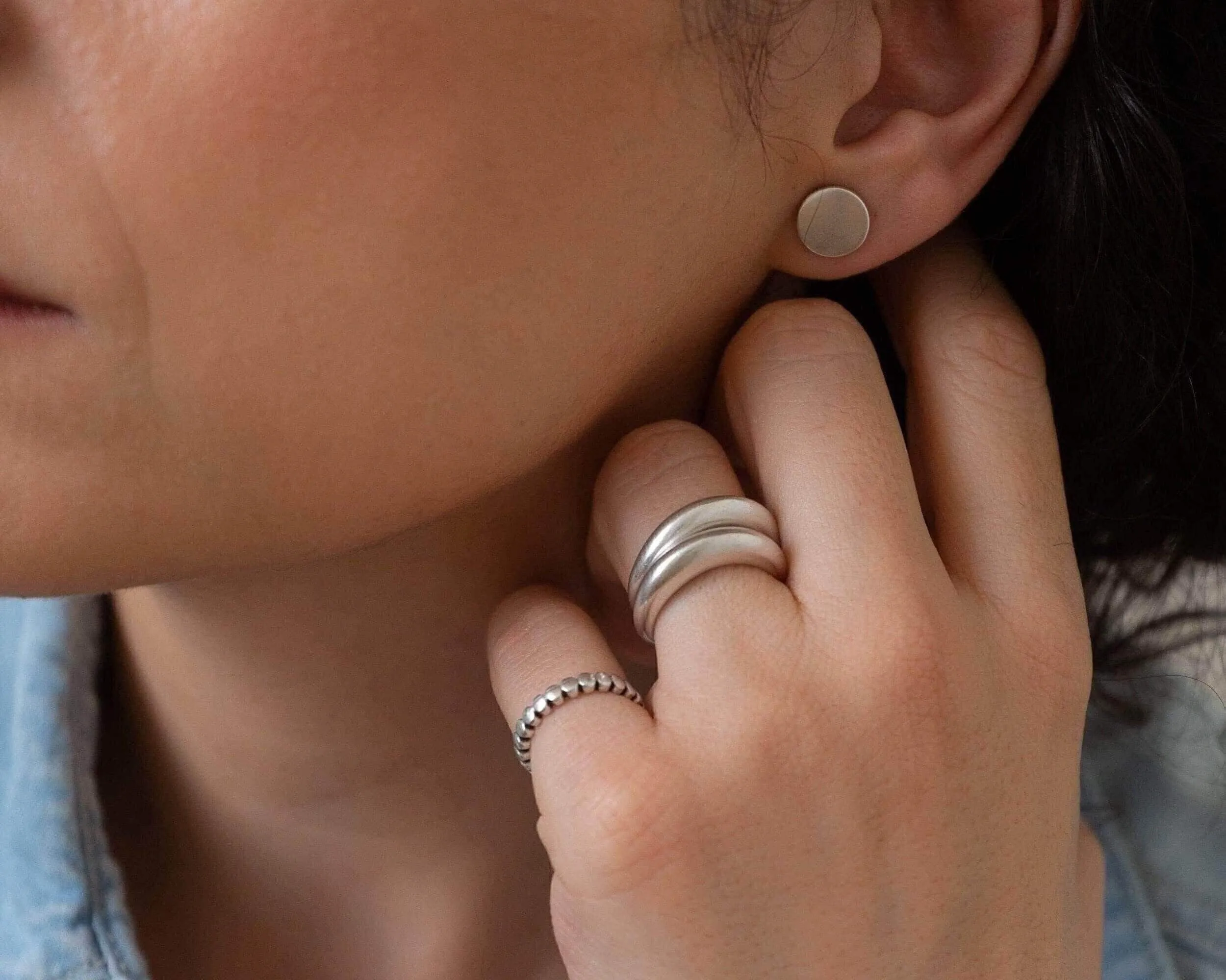 Silver Matte Disc Stud Earrings