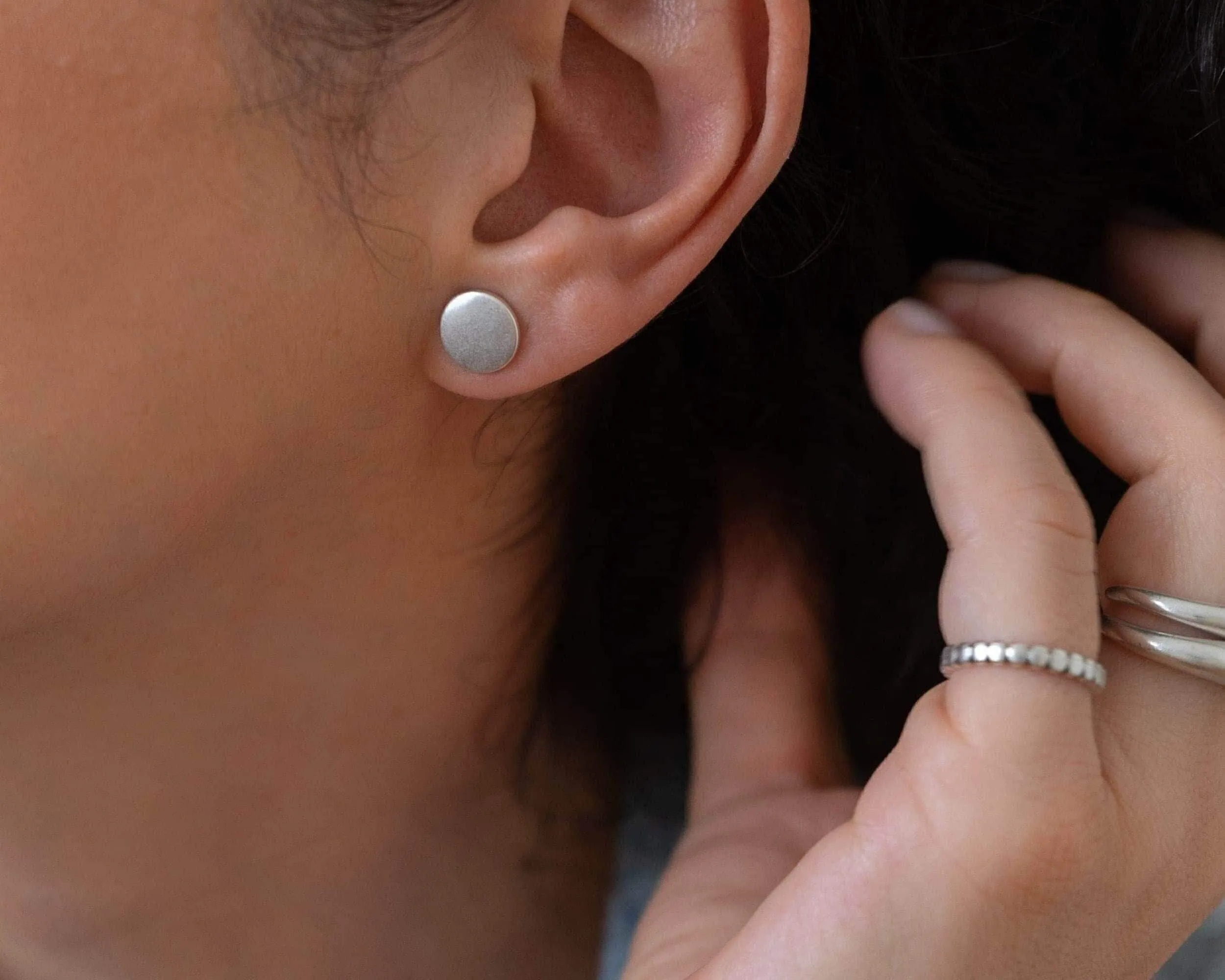 Silver Matte Disc Stud Earrings