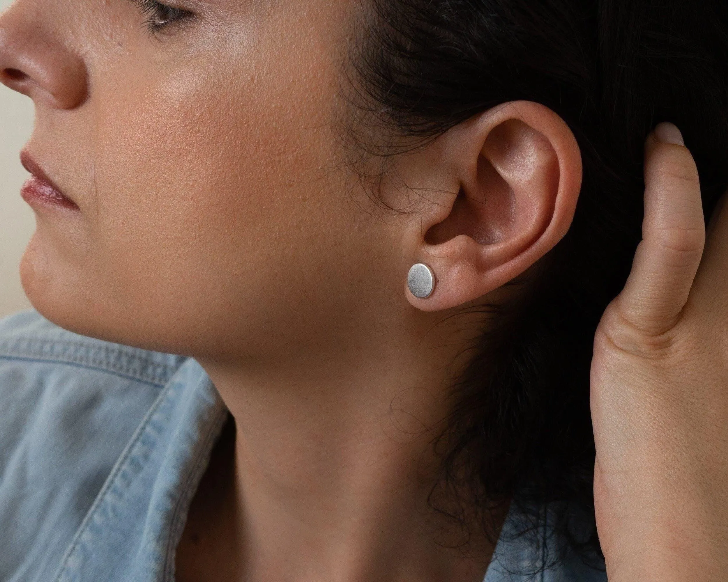 Silver Matte Disc Stud Earrings