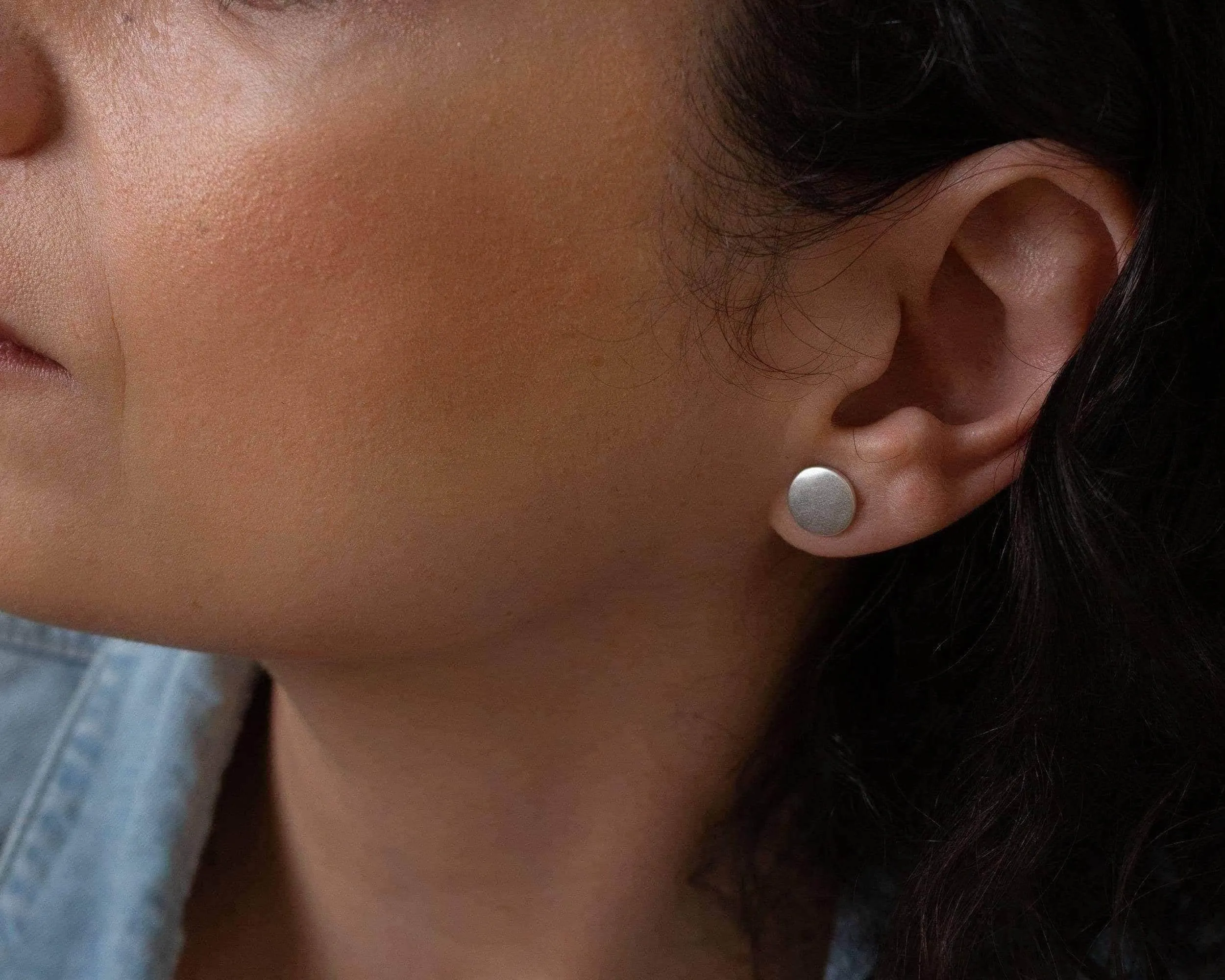 Silver Matte Disc Stud Earrings