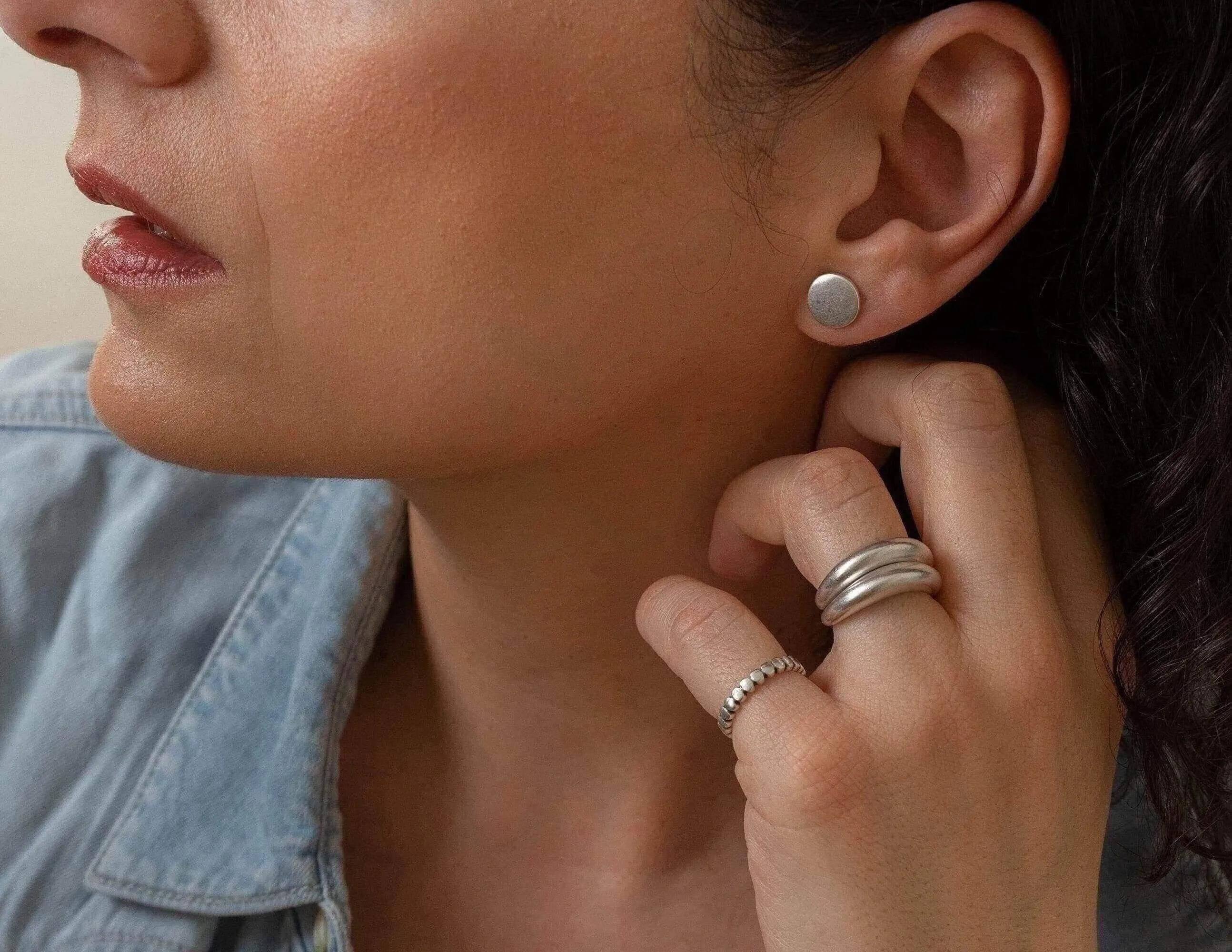 Silver Matte Disc Stud Earrings