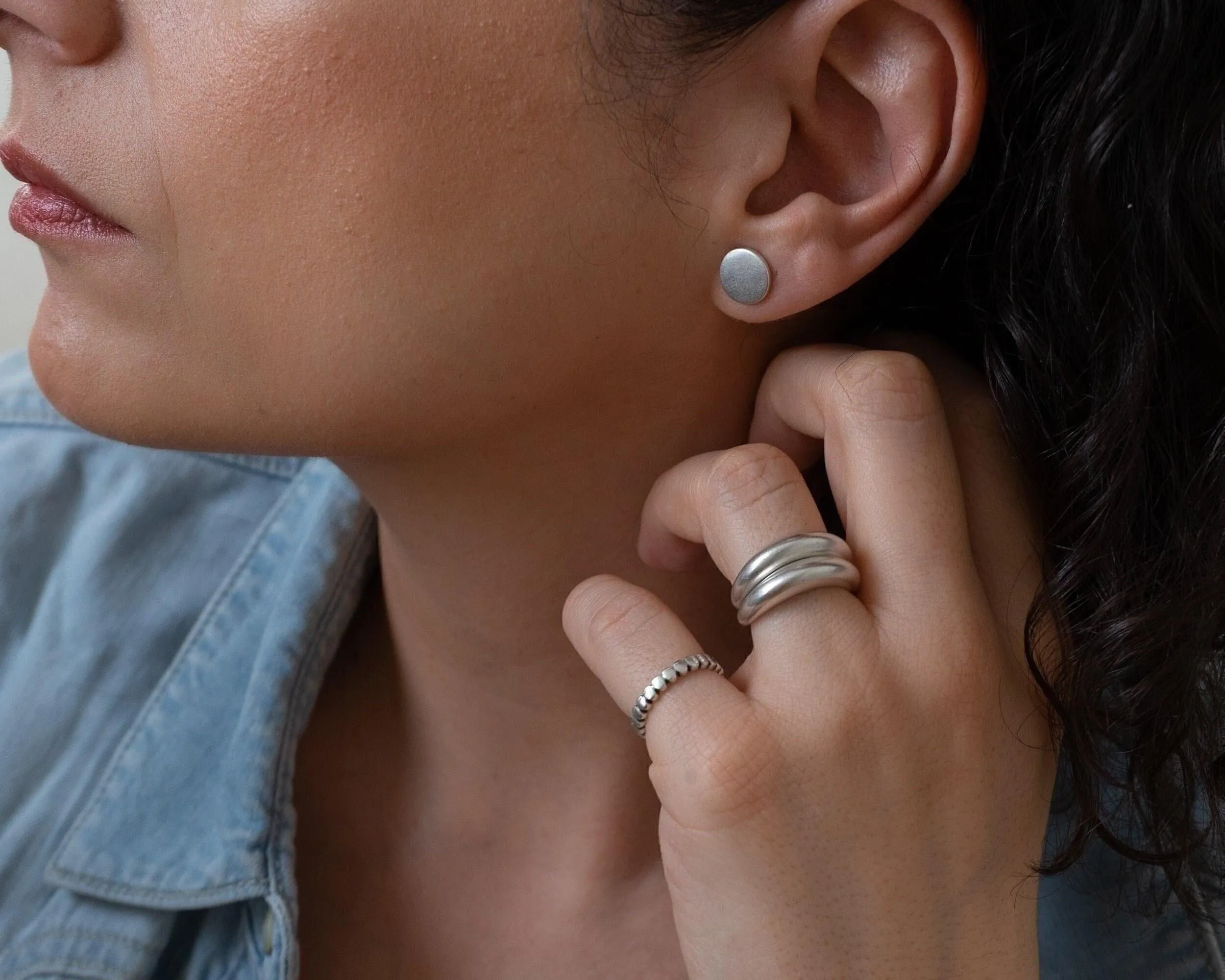 Silver Matte Disc Stud Earrings