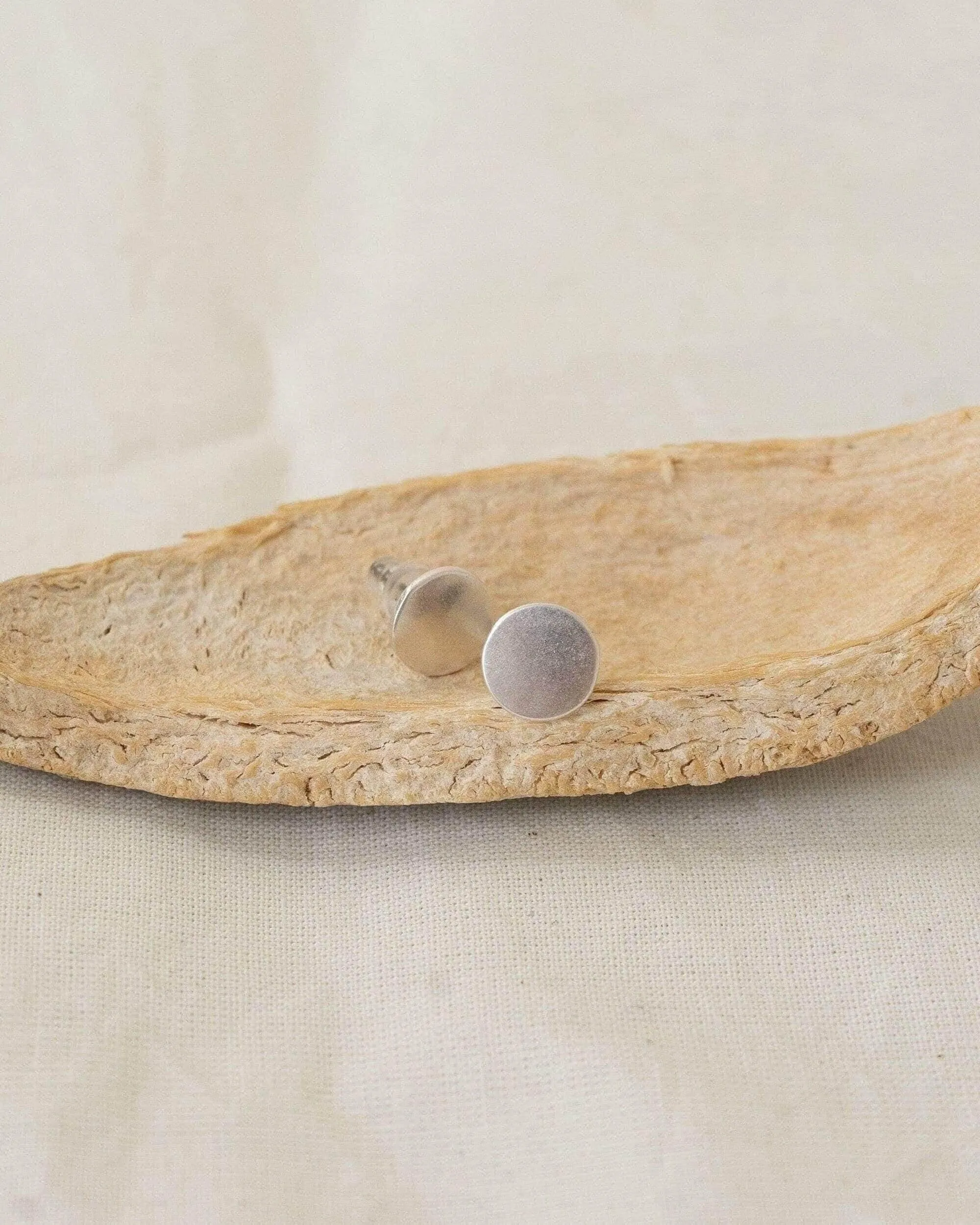 Silver Matte Disc Stud Earrings