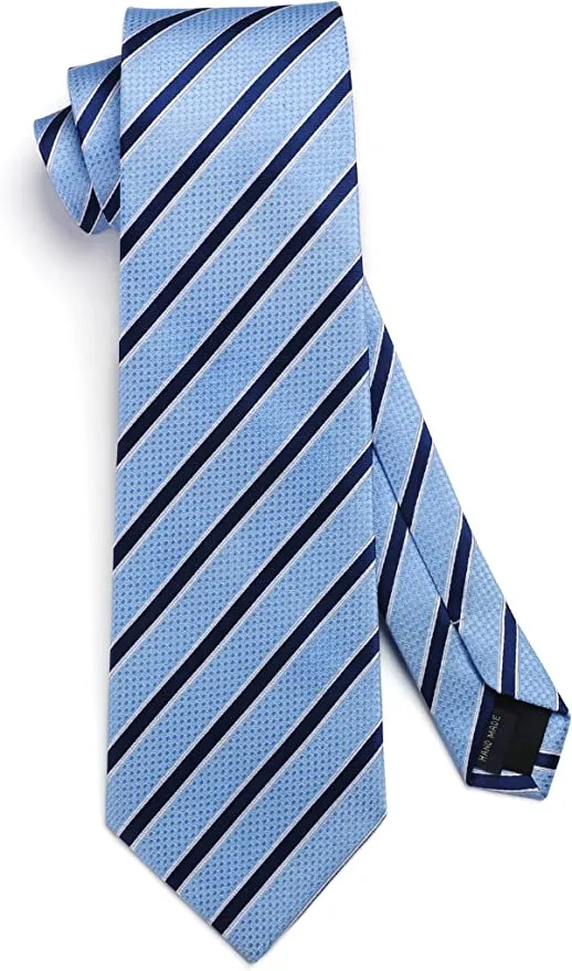 Sky Blue and Navy Striped Necktie Set-HDNE67