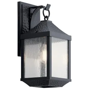 Springfield 18 In 1-Light Outdoor Wall Light With Clear Seeded Glass, Black Finish