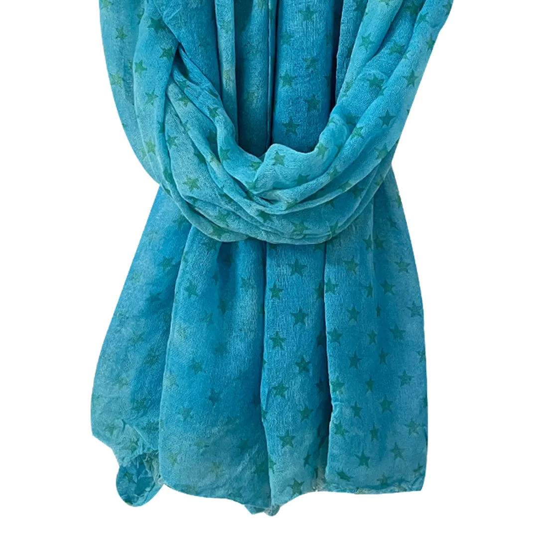 Star Printed Sky Blue Fringe Single Yarn Wool Scarf