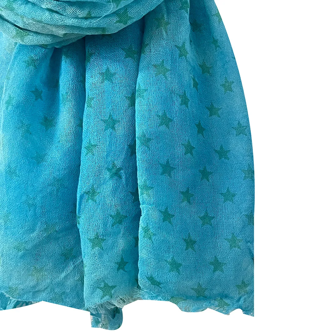 Star Printed Sky Blue Fringe Single Yarn Wool Scarf