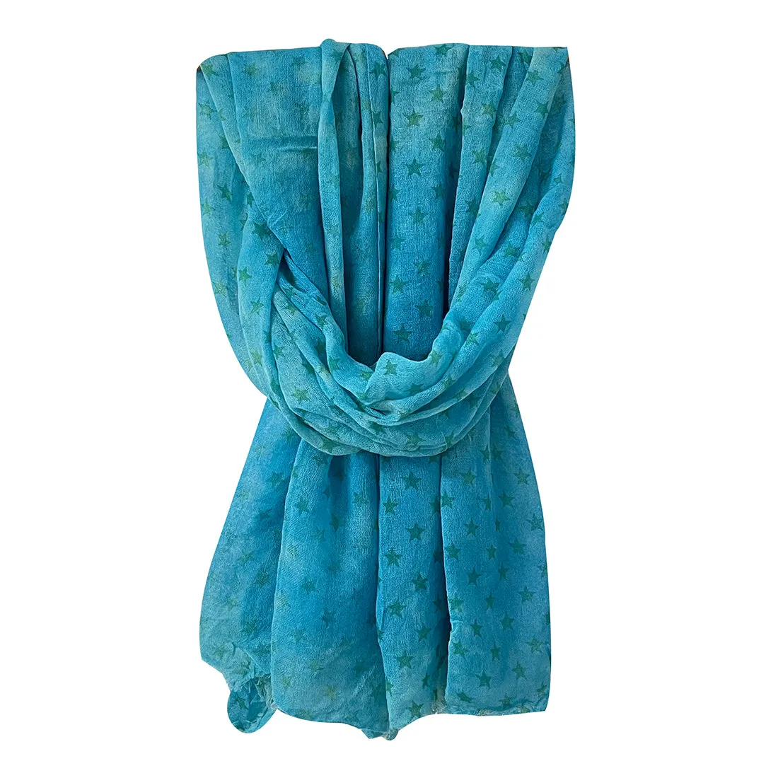 Star Printed Sky Blue Fringe Single Yarn Wool Scarf