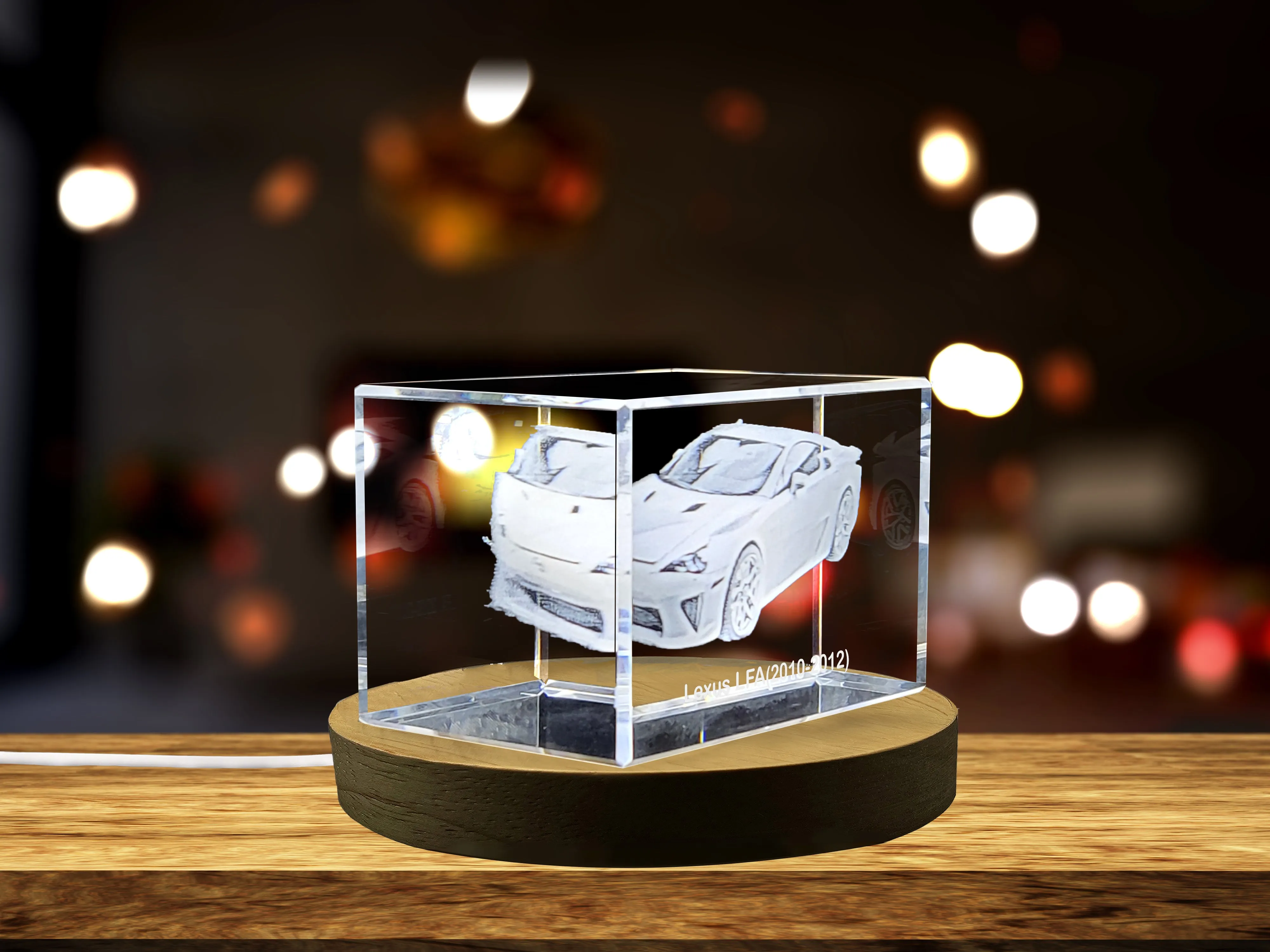 Supercar Symphony LFA Crystal Sculpture - Handcrafted in Canada, 3D Replica & LED Base Included