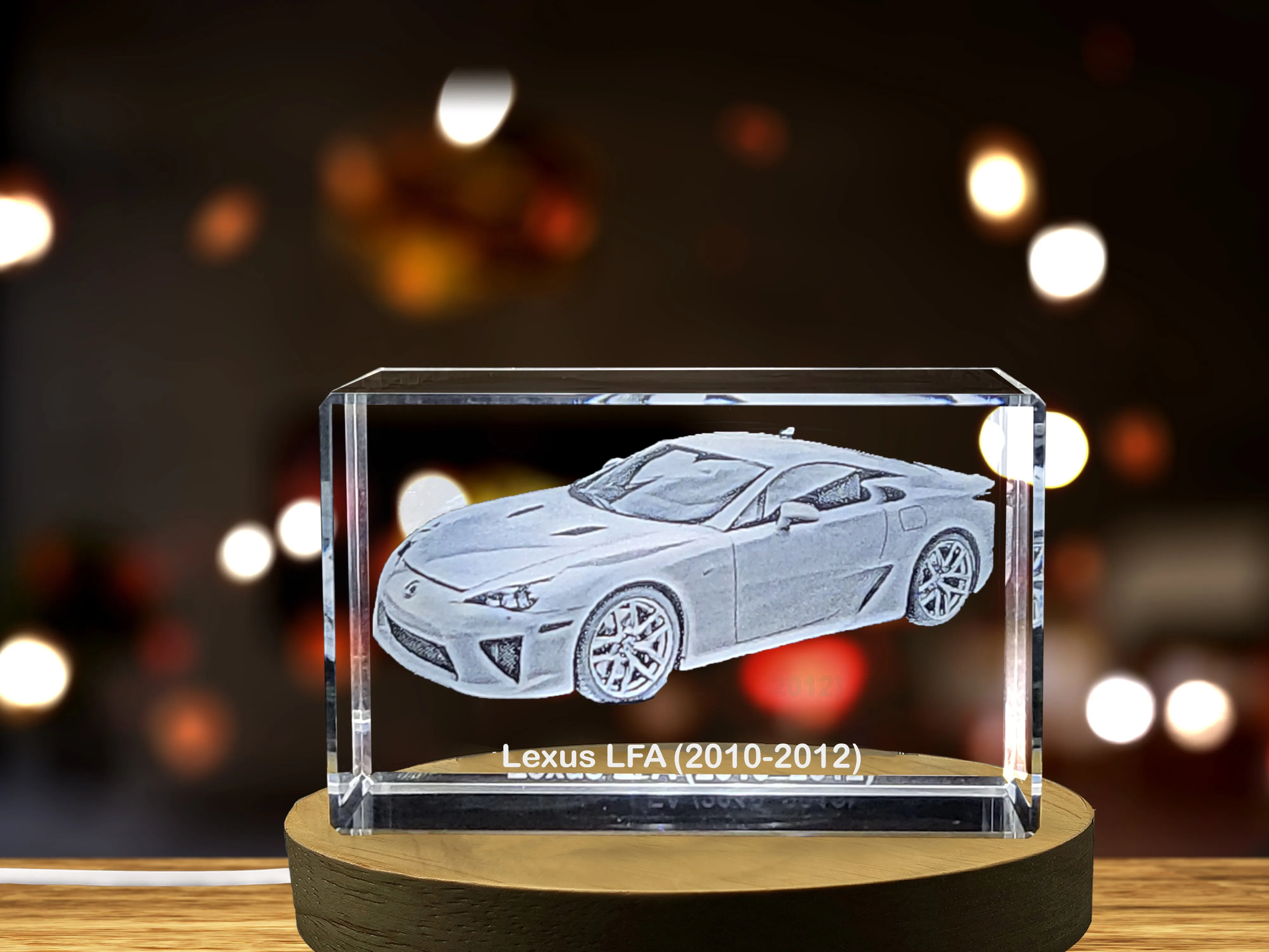 Supercar Symphony LFA Crystal Sculpture - Handcrafted in Canada, 3D Replica & LED Base Included