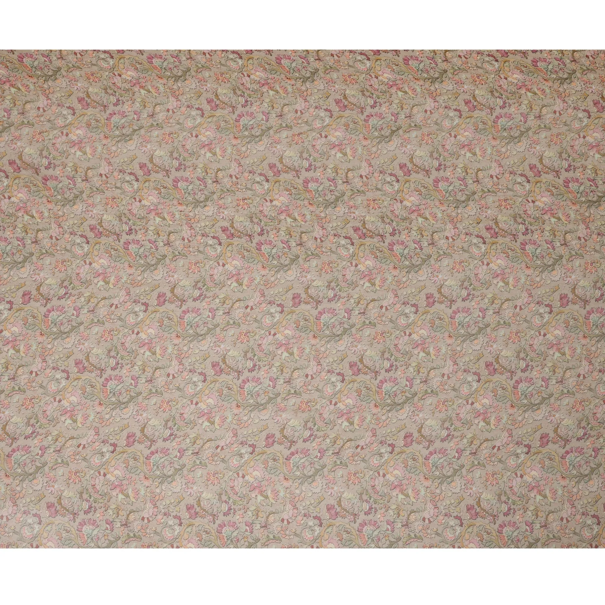 Taupe Synthetic Crepe Fabric with Colorful Floral Print, 110 cm Width-D20690