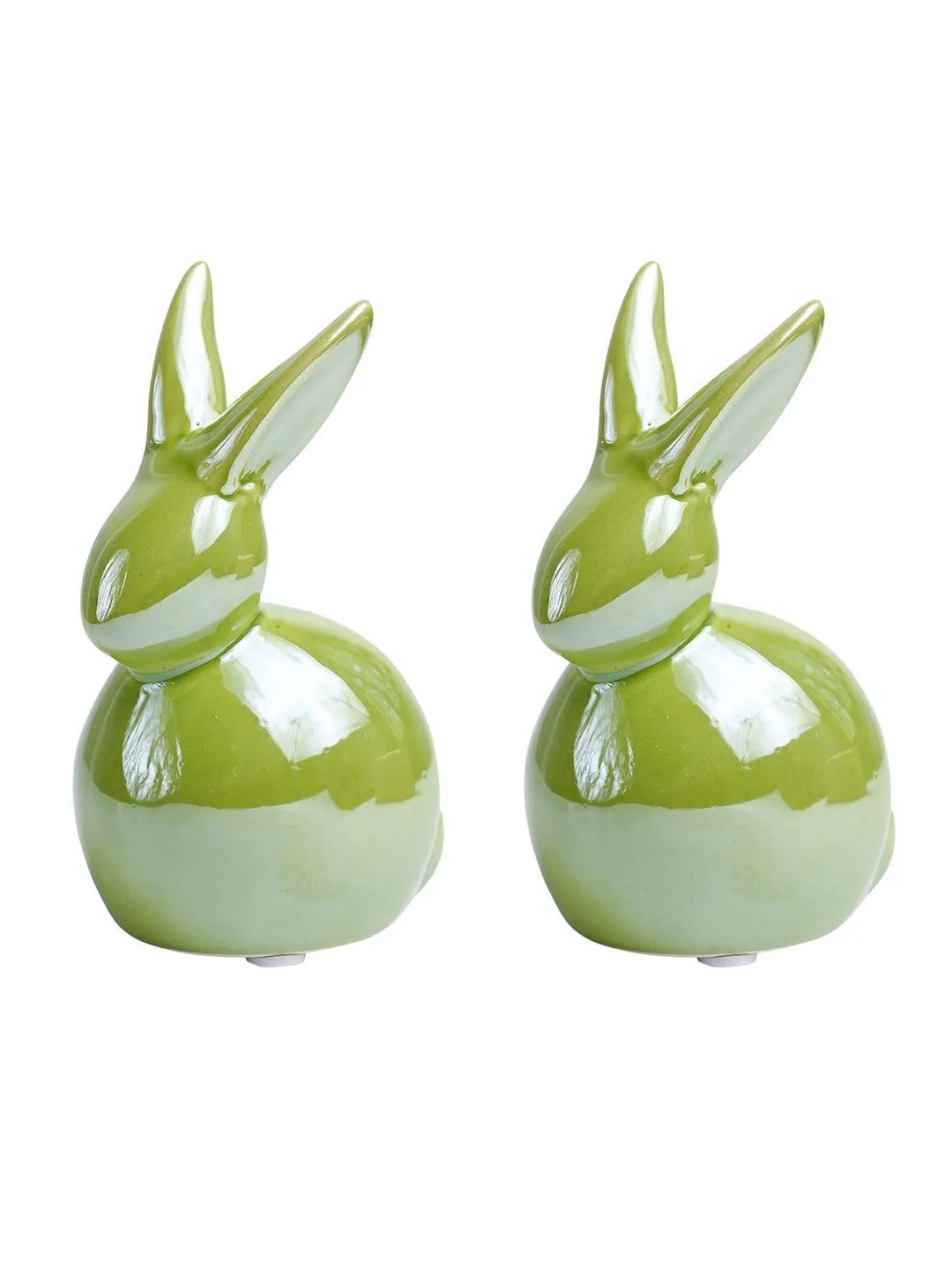 VON CASA Ceramic Decorative Rabbit - Green, Set Of 2