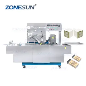 ZONESUN ZS-TD280 Automatic 3D Cosmetics Perfume Cellophane Soap Paper Box BOPP Film Wrapping Packaging Machine With Tear Tape